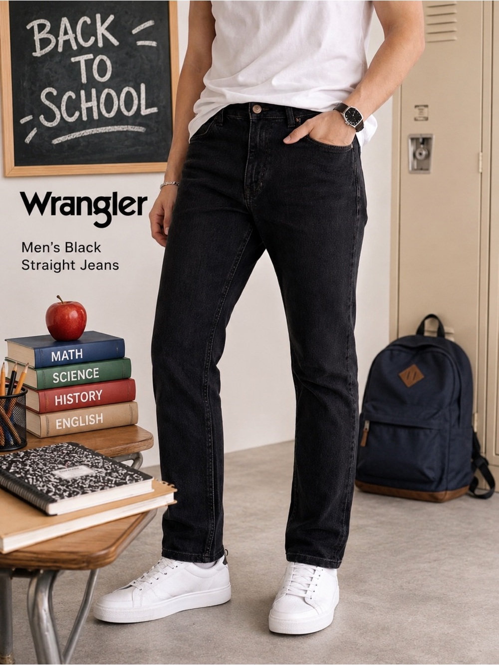 📍📚🏫Wrangler Men’s Black Straight-Leg Jeans
